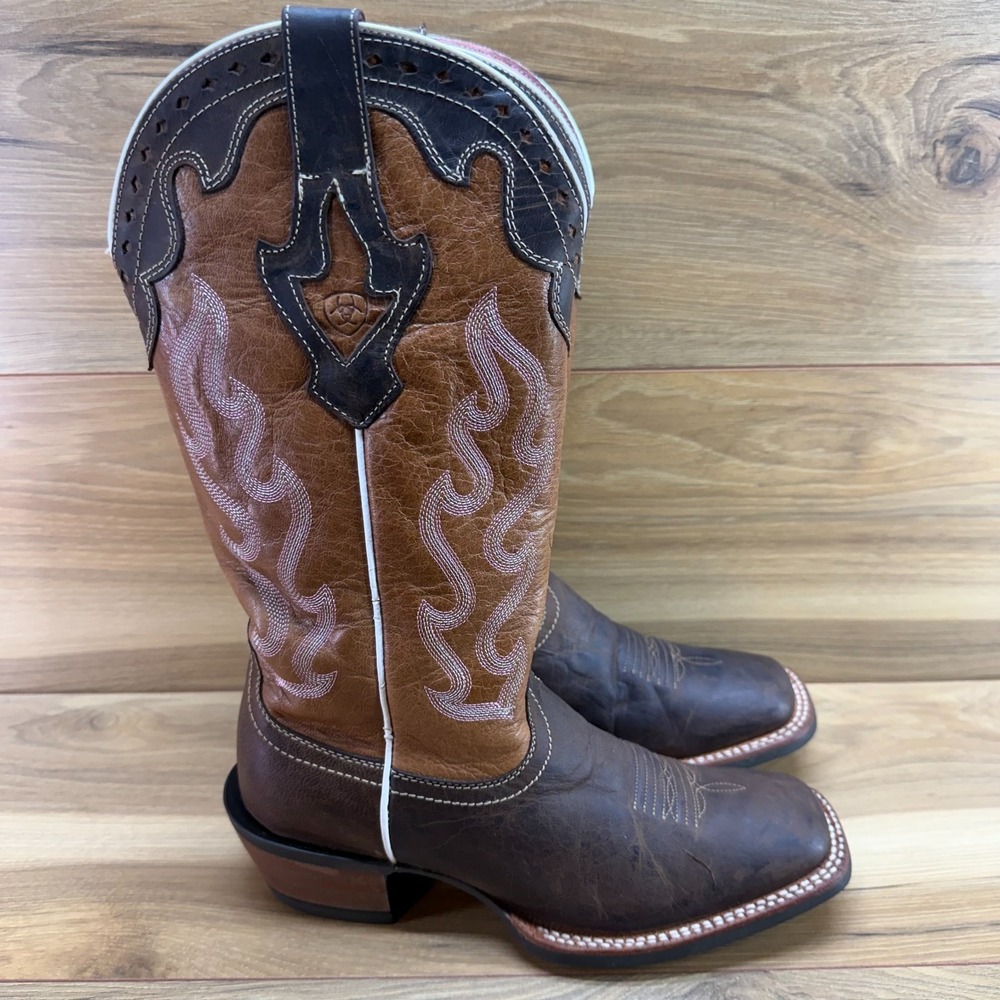 ARIAT Crossfire Caliente Western Boot Womens 7.5 B Brown Pink Square Toe Cowgirl - Picture 2 of 12